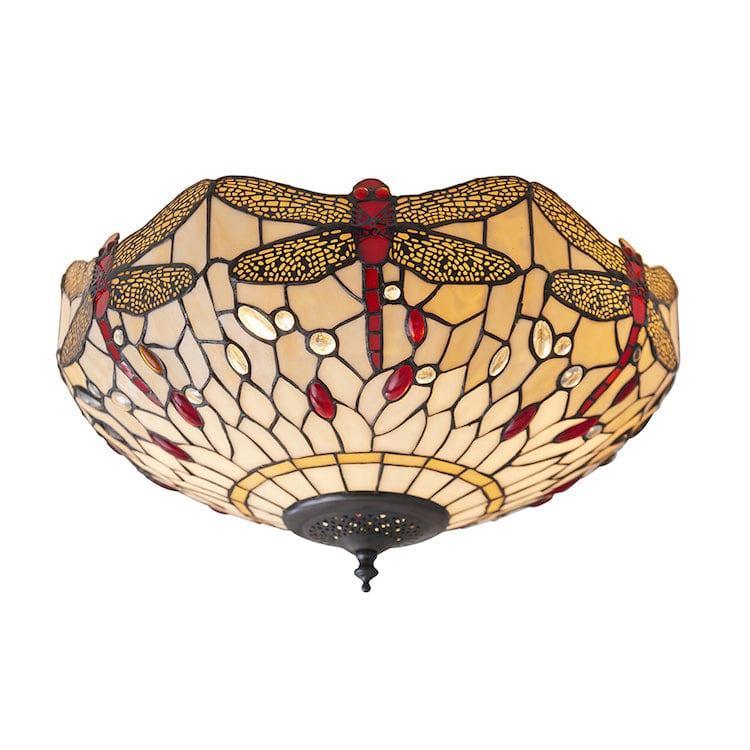 Tiffany Ceiling Flush & Semi Flush Lights - Beige Dragonfly Tiffany Medium 2 Light Flush Ceiling Light 70723