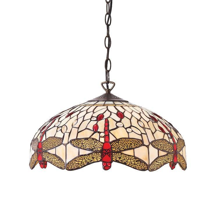Tiffany Ceiling Pendant Lights - Beige Dragonfly Medium Tiffany Ceiling Light 70824 1 Bulb