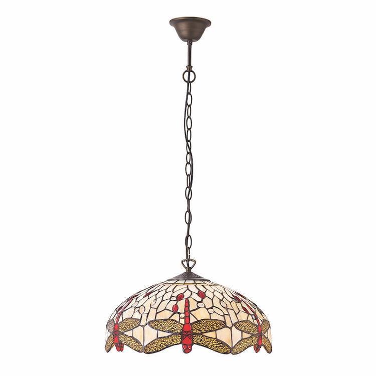 Beige Dragonfly Medium 1 Light Tiffany Ceiling Light