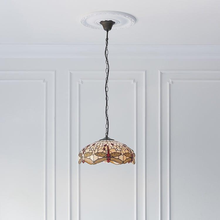 Beige Dragonfly Medium 1 Light Tiffany Ceiling Light
