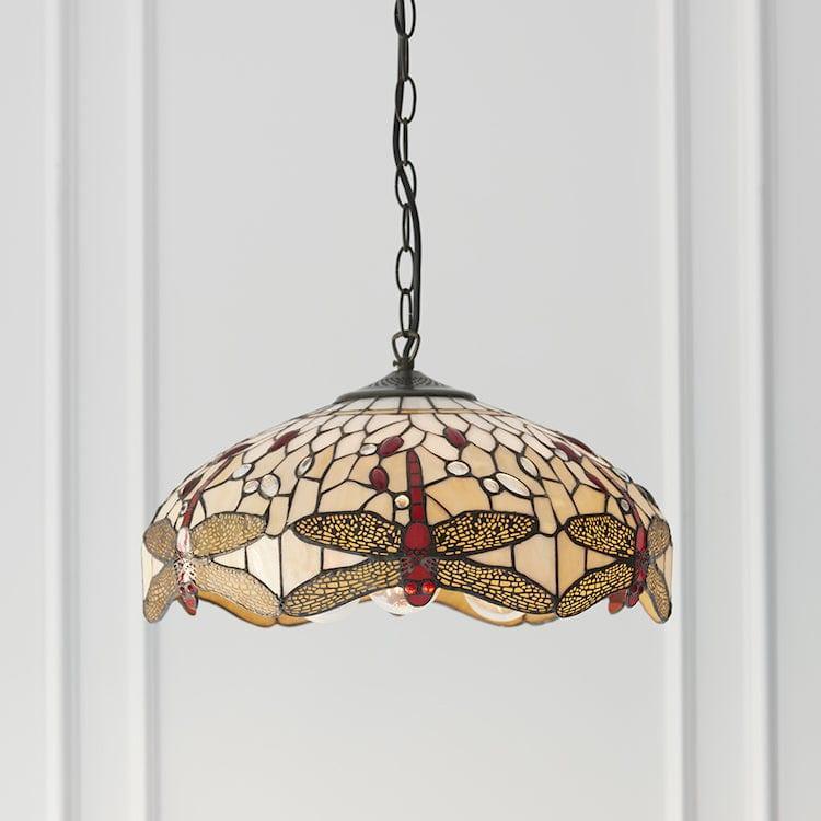 Beige Dragonfly Medium 1 Light Tiffany Ceiling Light