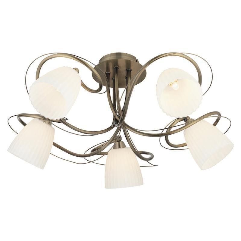 Oaks Leke Antique Brass Semi Flush 5 Light Ceiling Light Living room Image