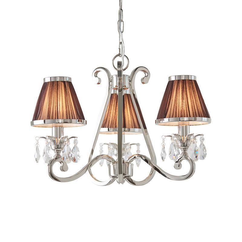 Oksana Polished Nickel 3 Light Chandelier - Chocolate Shades-Interiors 1900-11-Tiffany Lighting Direct