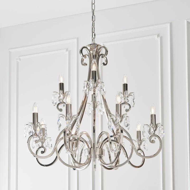Oksaana nickel chandelier 63540 from below in room