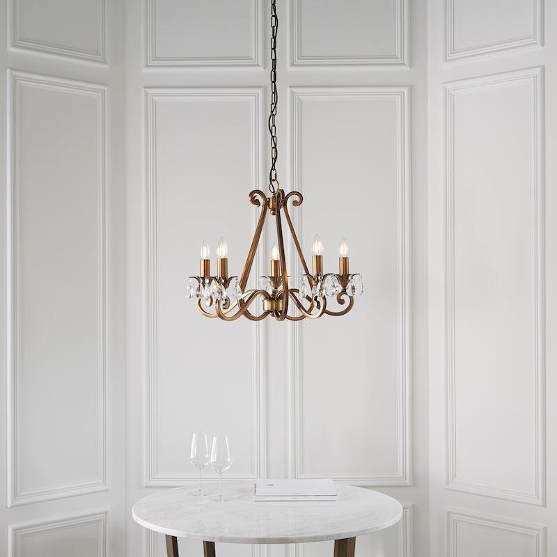 Interiors 1900 Oksana 5 Light Antique Brass Chandelier-Interiors 1900-6-Tiffany Lighting Direct