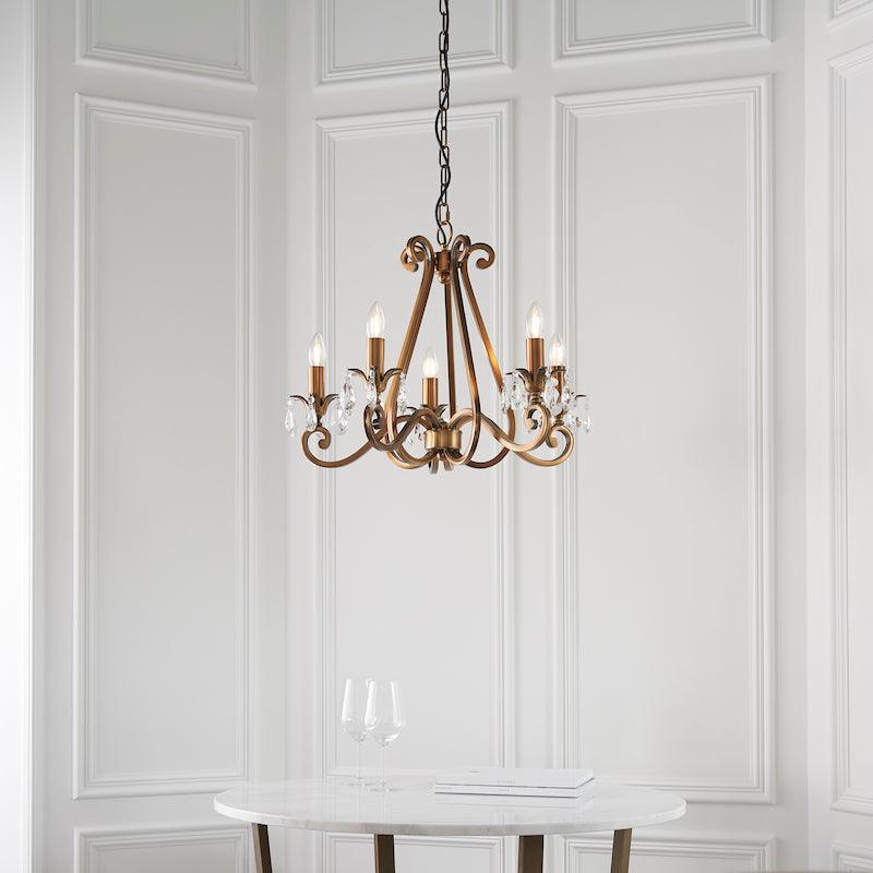 Interiors 1900 Oksana 5 Light Antique Brass Chandelier-Interiors 1900-7-Tiffany Lighting Direct