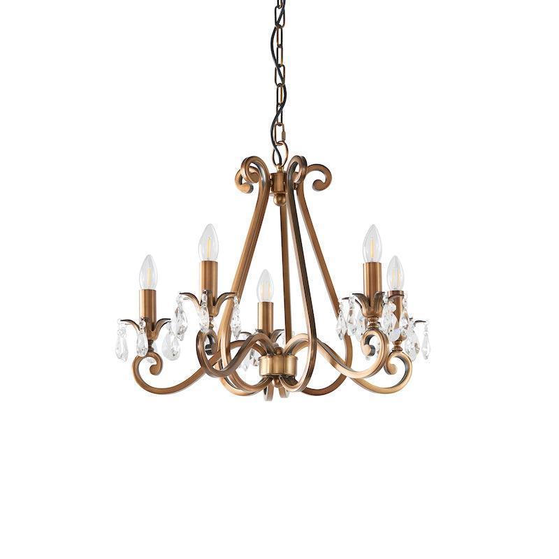 Interiors 1900 Oksana 5 Light Antique Brass Chandelier-Interiors 1900-10-Tiffany Lighting Direct