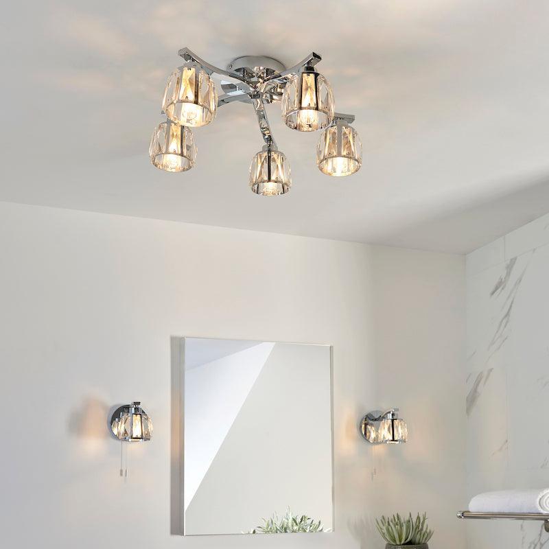 ria 5 light semi flush bathroom ceiling light light by Endon Lighting Bedroom Close Up Image