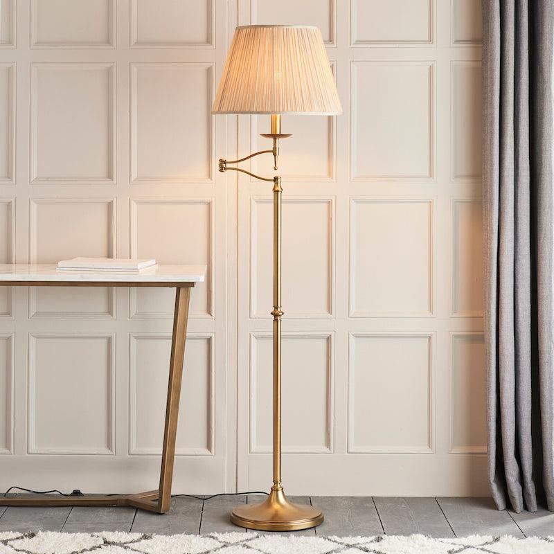 Traditional Floor Lamps - Stanford Antique Brass Floor Lamp 63621 living room shot