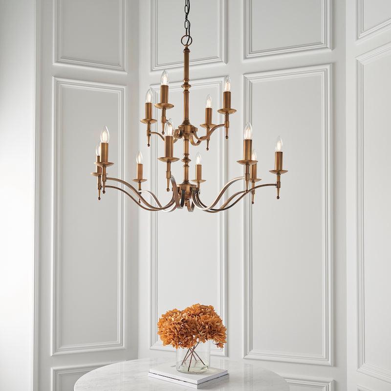 Stanford Brass Chandelier ca1p12b living room close up
