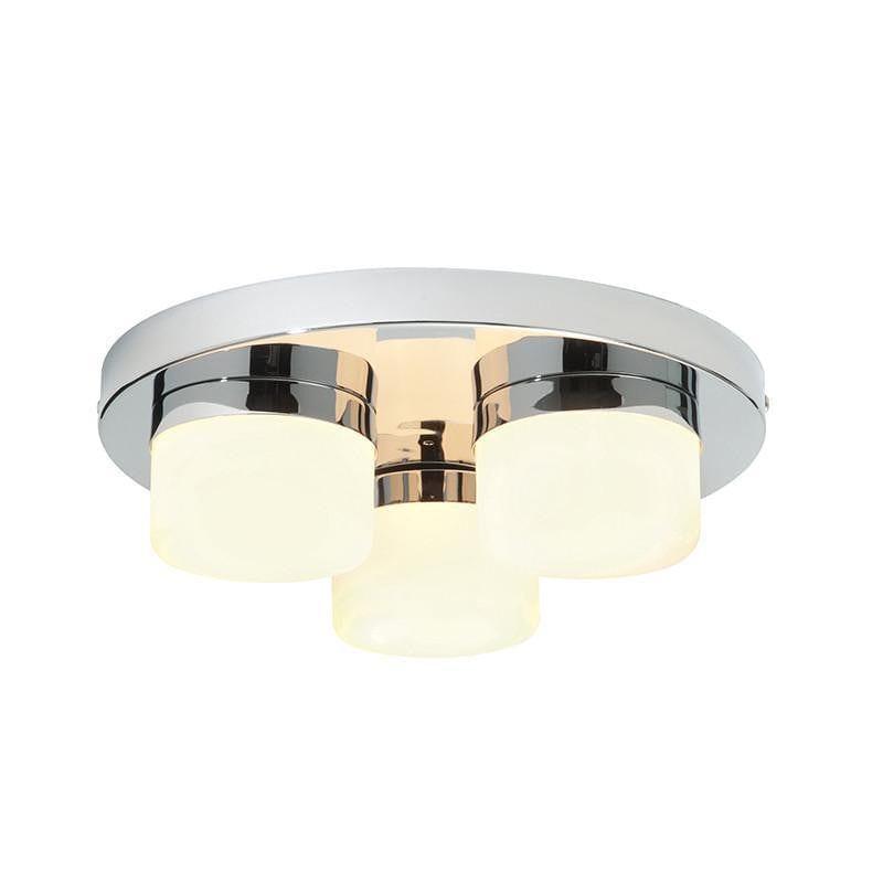 pure chrome finish and matt opal duplex glass flush bathroom ceiling lightby saxby lighting