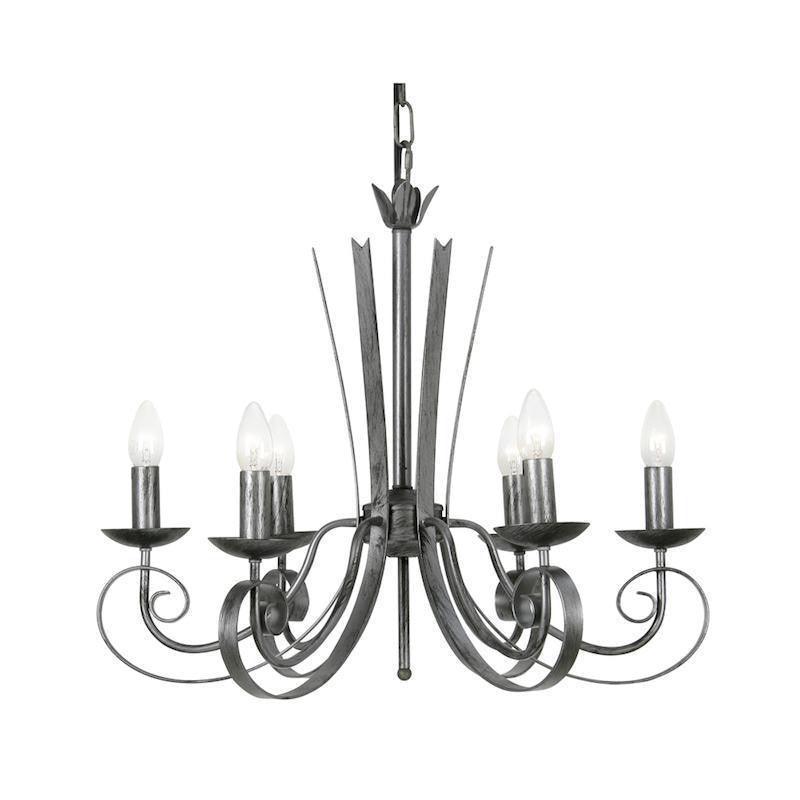 Traditional Ceiling Pendant Lights - Arundel 6 Light Silver Brushed Black Pendant Ceiling Light 8121/6 BS