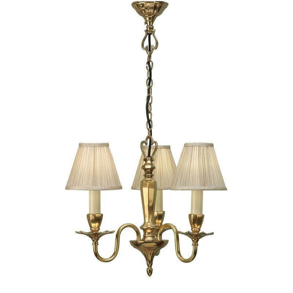 Traditional Ceiling Pendant Lights - Asquith Solid Brass 3 Light Chandelier With Beige Shades 63795
