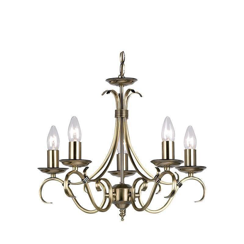 Traditional Ceiling Pendant Lights - Bernice Antique Brass Finish 5 Light Chandelier 2030-5AN small
