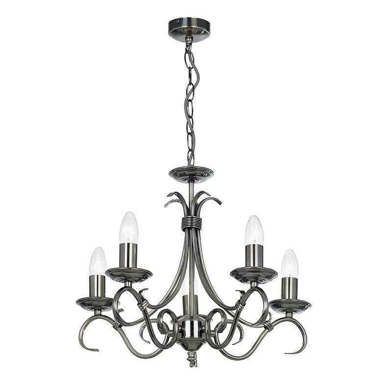 Traditional Ceiling Pendant Lights - Bernice Antique Silver Finish 5 Light Chandelier 2030-5AS