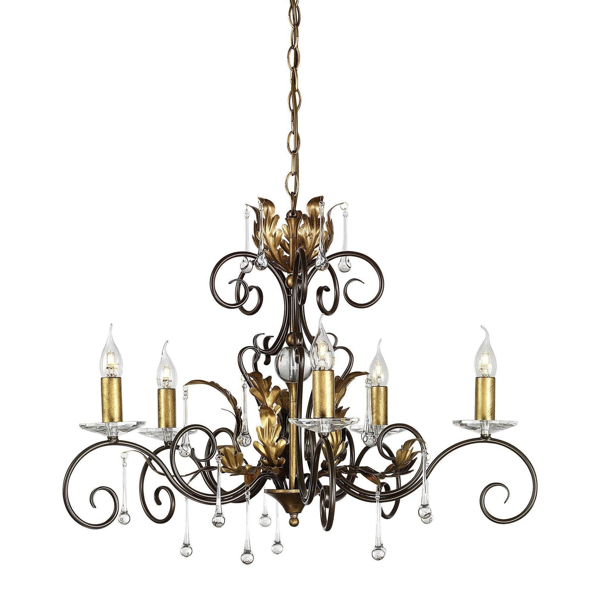 Traditional Ceiling Pendant Lights - Elstead Amarilli 5lt Chandelier Ceiling Light AML5 BR/GLD