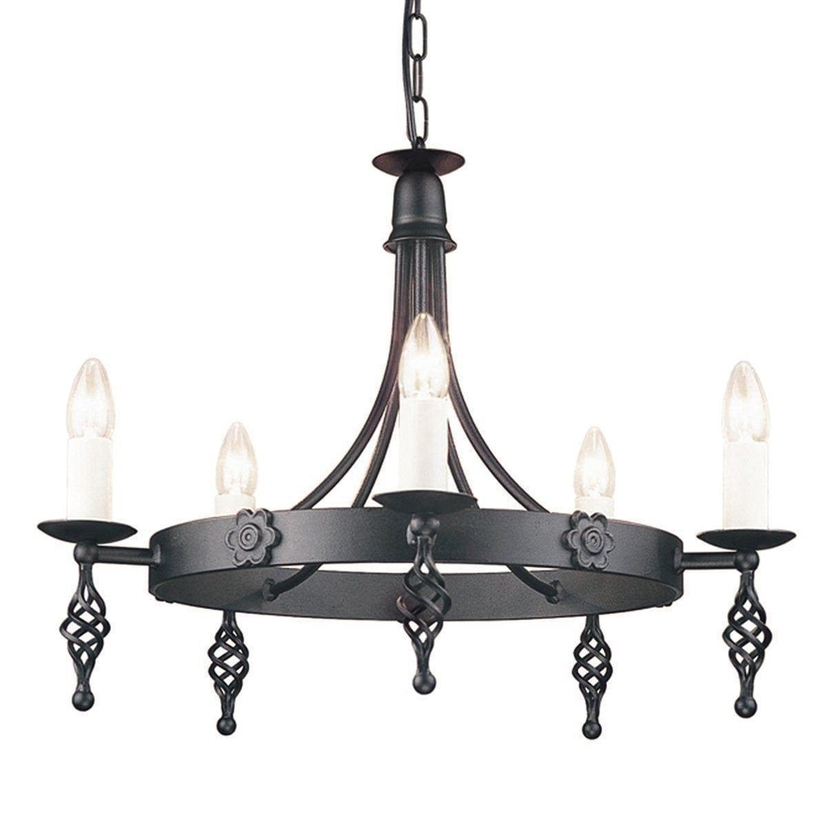 Traditional Ceiling Pendant Lights - Elstead Belfry 5lt Chandelier Ceiling Light BY5 BLACK
