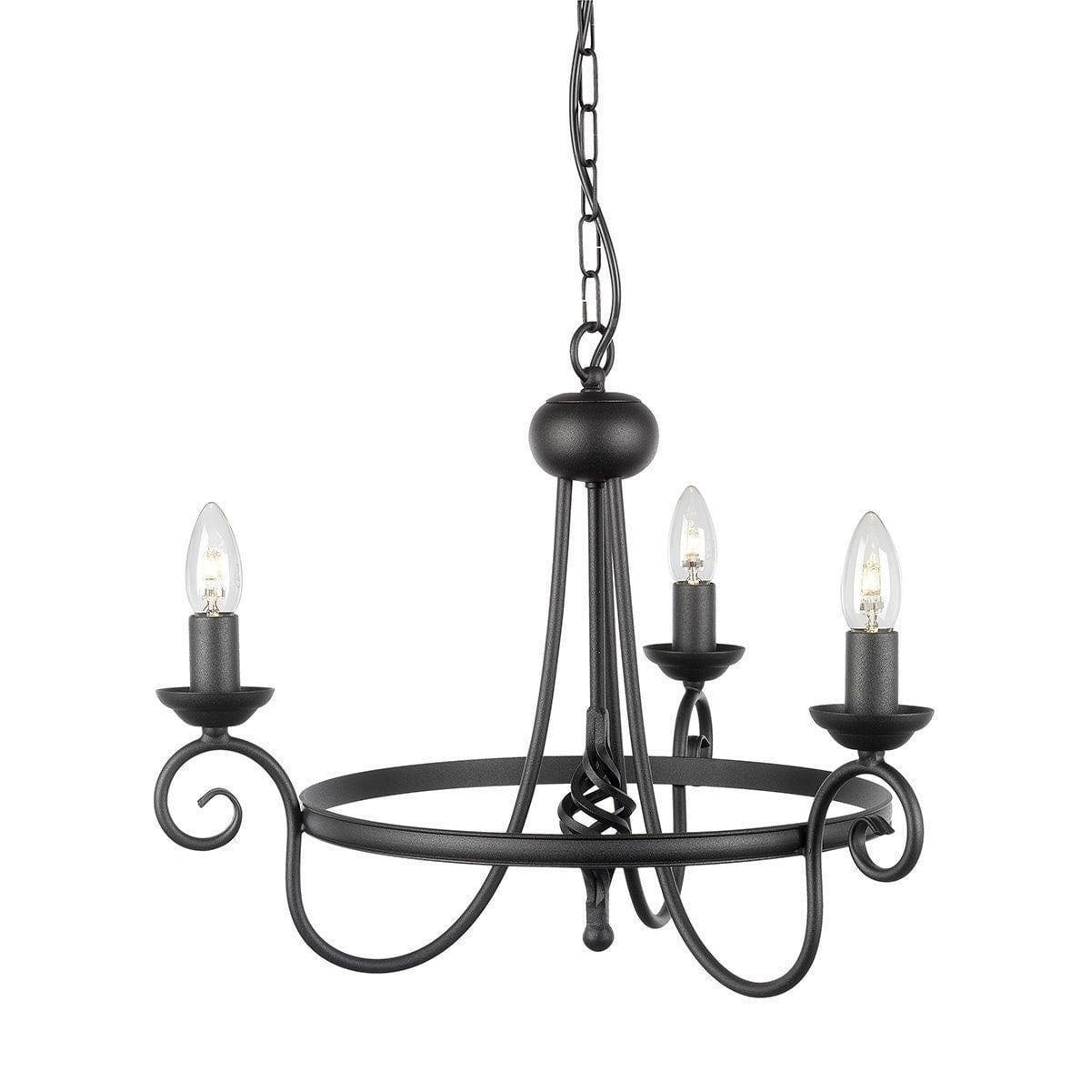 Traditional Ceiling Pendant Lights - Elstead Harlech Black 3lt Chandelier Ceiling Light HR3A BLACK