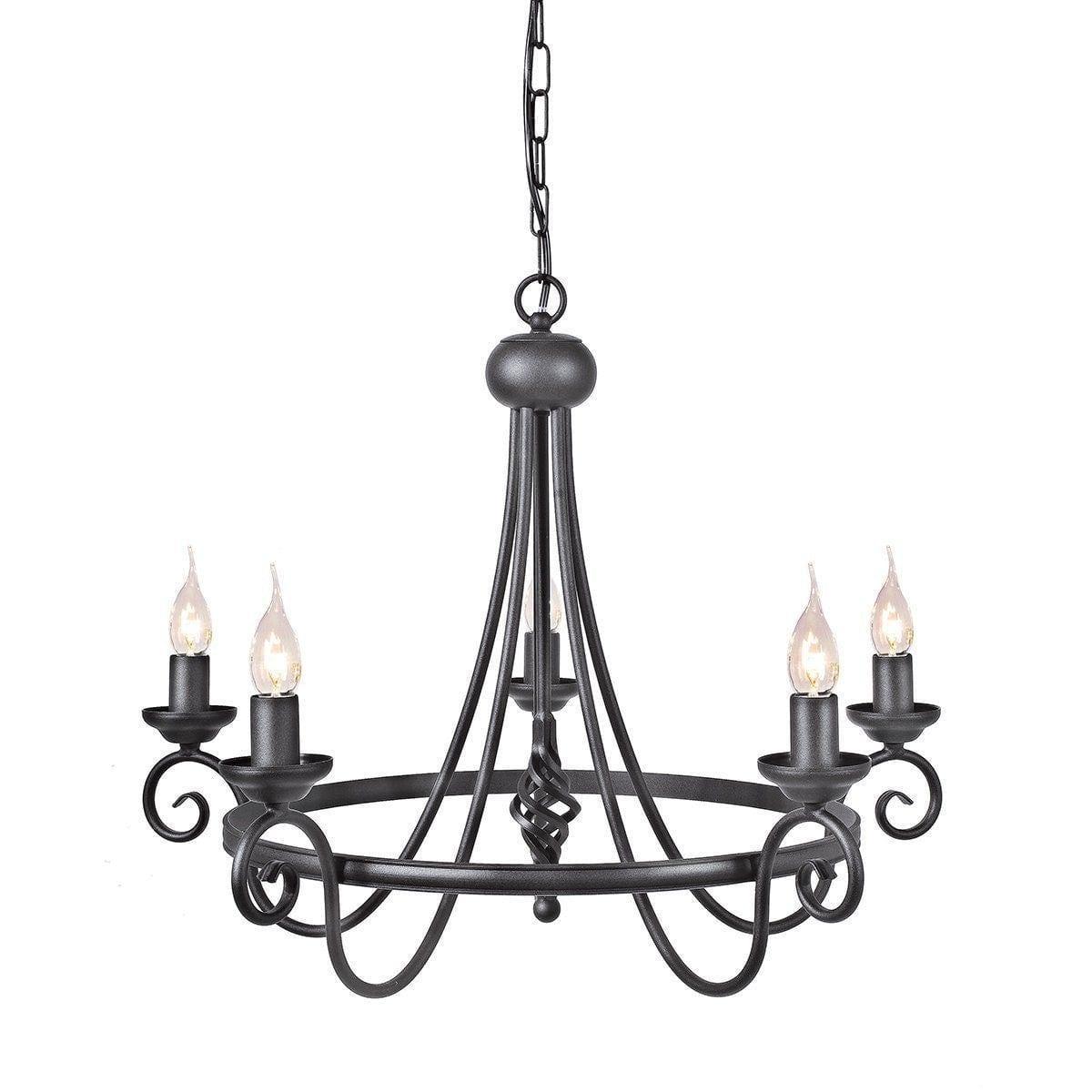 Traditional Ceiling Pendant Lights - Elstead Harlech Black 5lt Chandelier Ceiling Light HR5 BLACK