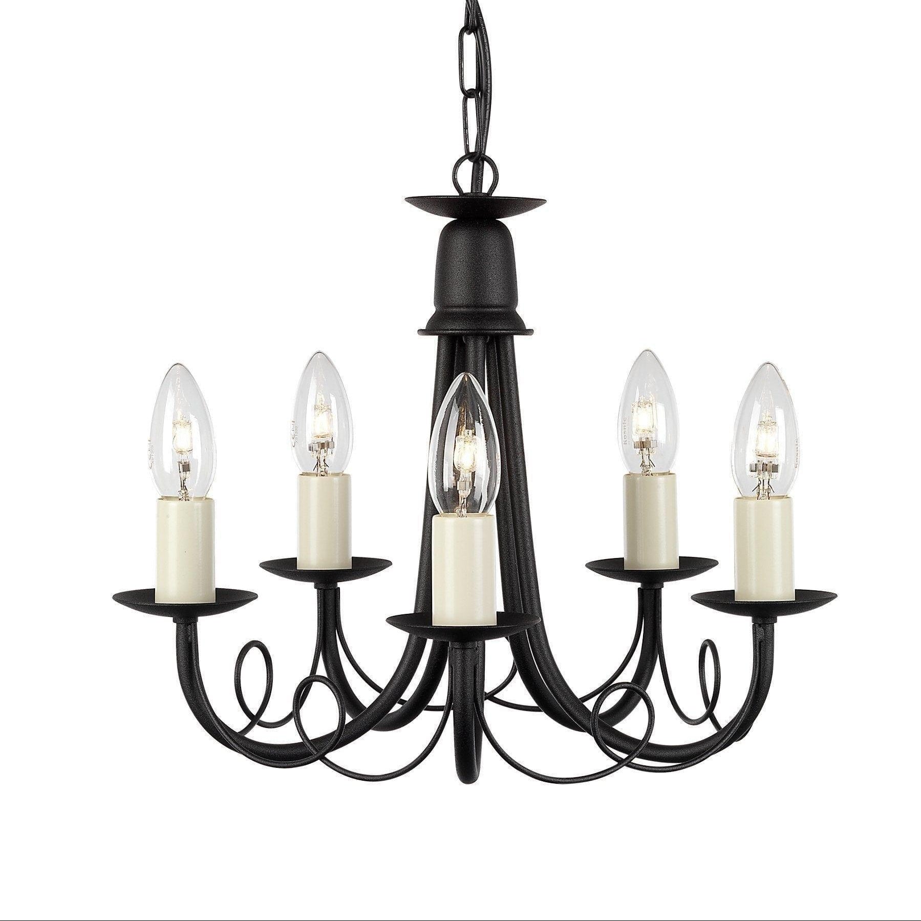 Traditional Ceiling Pendant Lights - Elstead Minister Black/Gold 5lt Chandelier Ceiling Light MN5 BLK/GOLD
