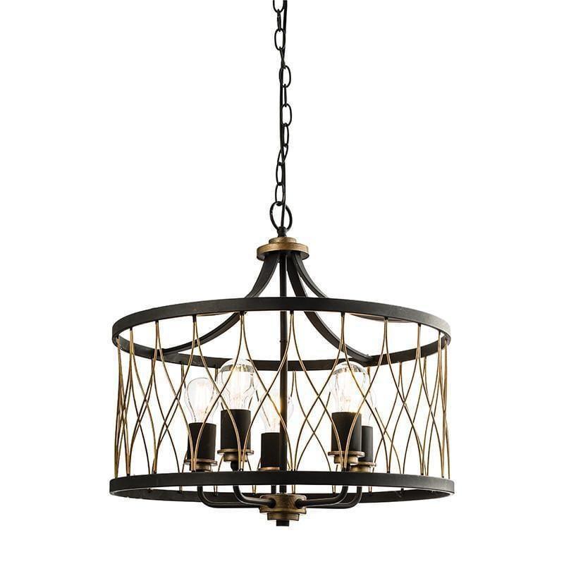 Traditional Ceiling Pendant Lights - Heston Matt Black And Rustic Bronze Painted 5 Light Pendant Ceiling Light 61498