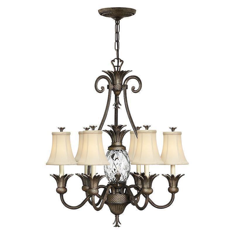 Traditional Ceiling Pendant Lights - Hinkley Plantation Pearl Bronze 6lt + 1lt Chandelier Ceiling Light HK/PLANT7 PZ