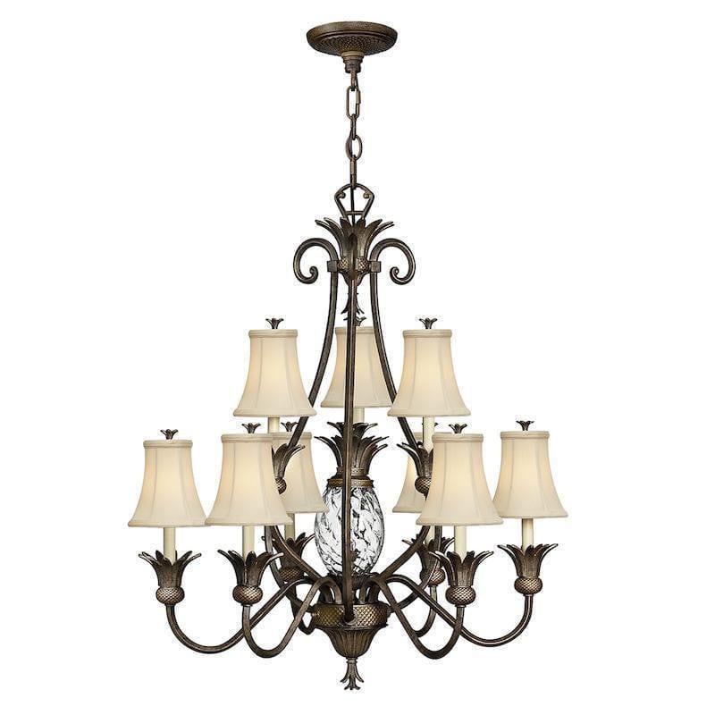 Traditional Ceiling Pendant Lights - Hinkley Plantation Pearl Bronze 9lt + 1lt Chandelier Ceiling Light HK/PLANT10 PZ