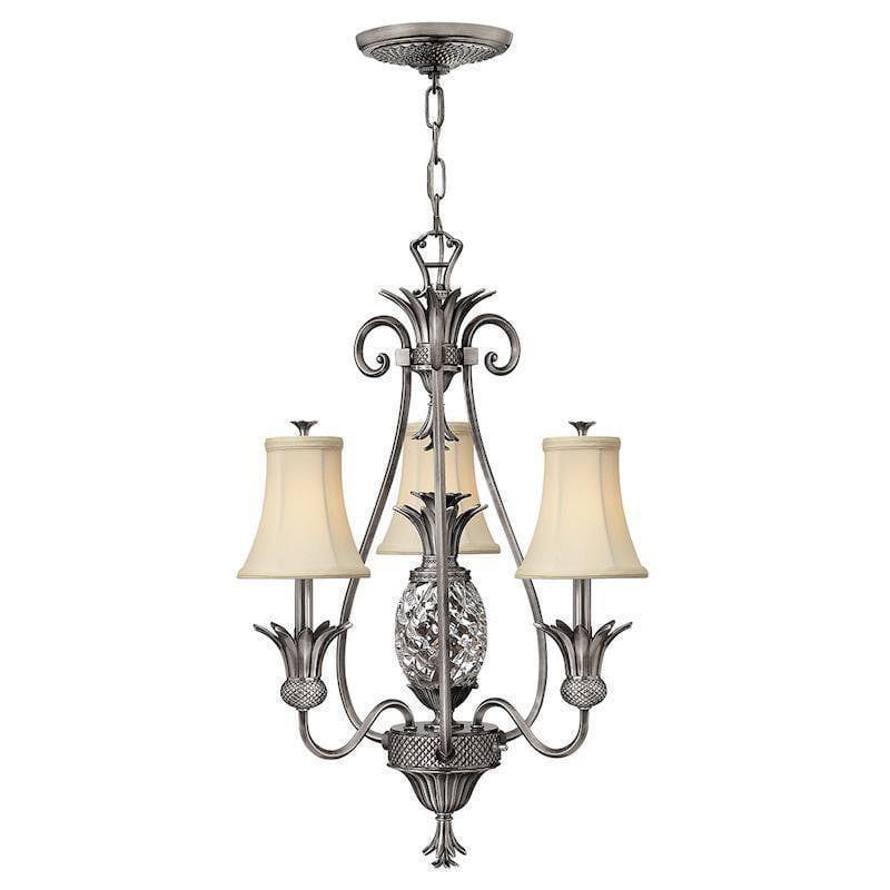 Traditional Ceiling Pendant Lights - Hinkley Plantation Polished Antiuqe Nickle 3lt + 1lt Chandelier Ceiling Light HK/PLANT3 PL