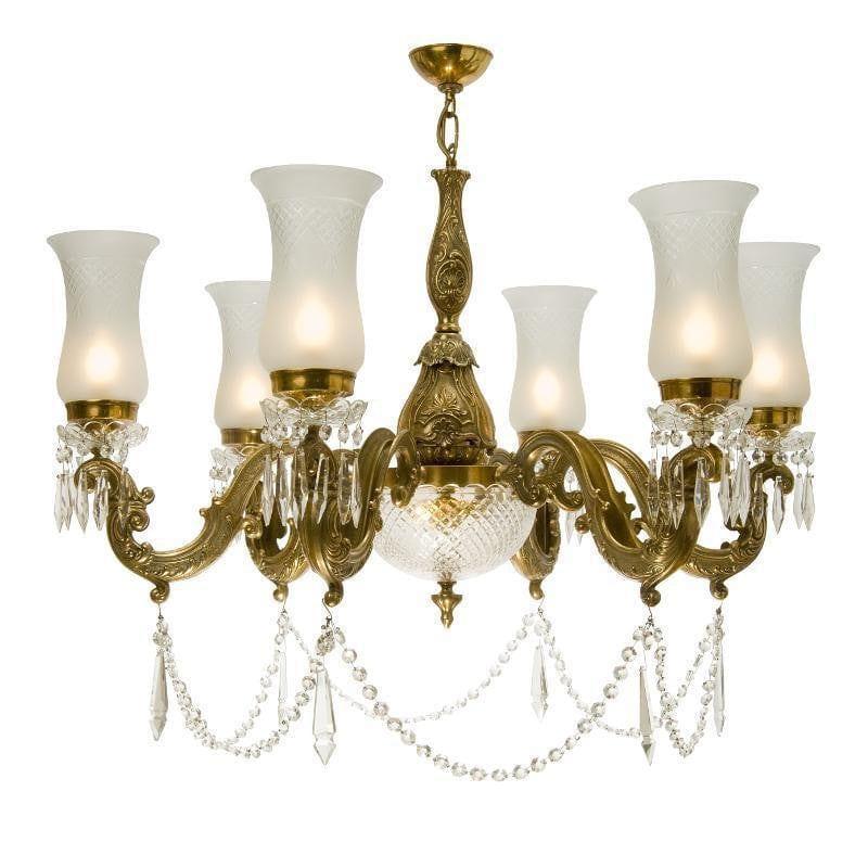 Traditional Ceiling Pendant Lights - Kansa Maharaja 6 Light Brass Chandelier MAH296