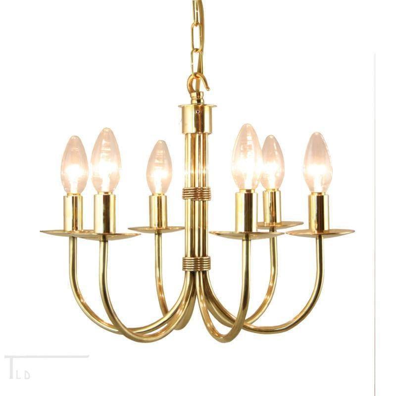 Traditional Ceiling Pendant Lights - Kansa Malmo Polished Brass 6 Light Chandelier MALMO96