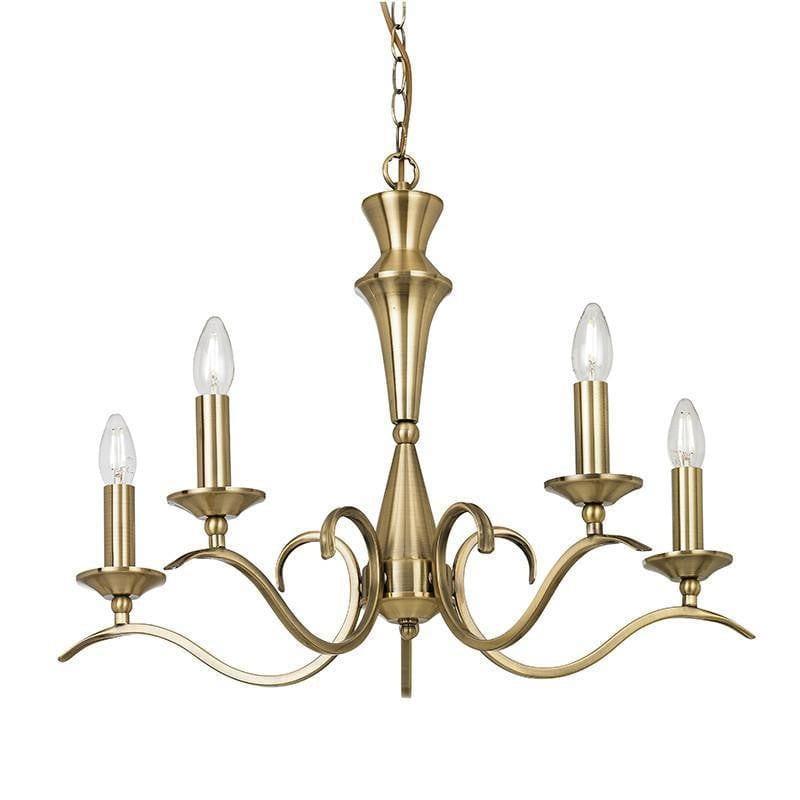 Traditional Ceiling Pendant Lights - Kora Antique Brass Finish 5 Light Chandelier KORA-5AB