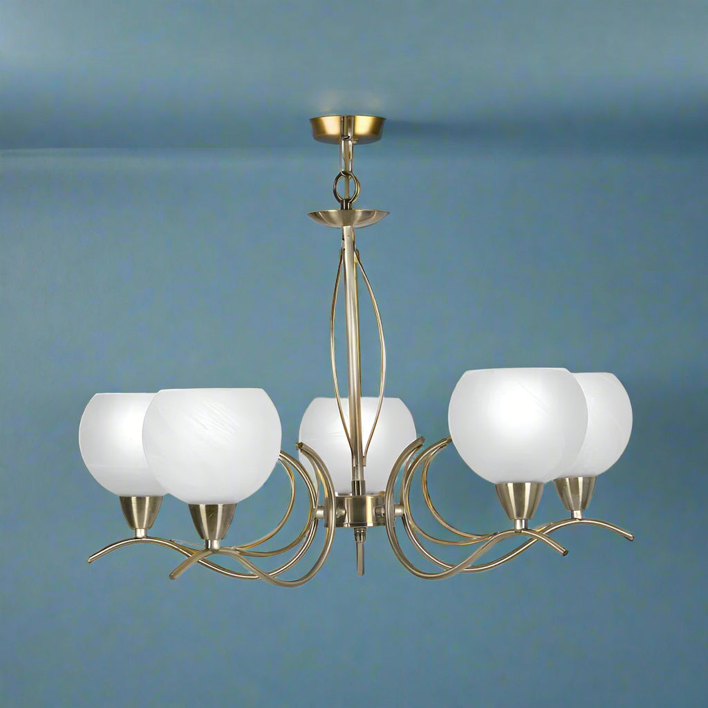 Traditional Ceiling Pendant Lights - Luanda 5 Light Antique Brass Pendant Ceiling Light 1063/5 AB