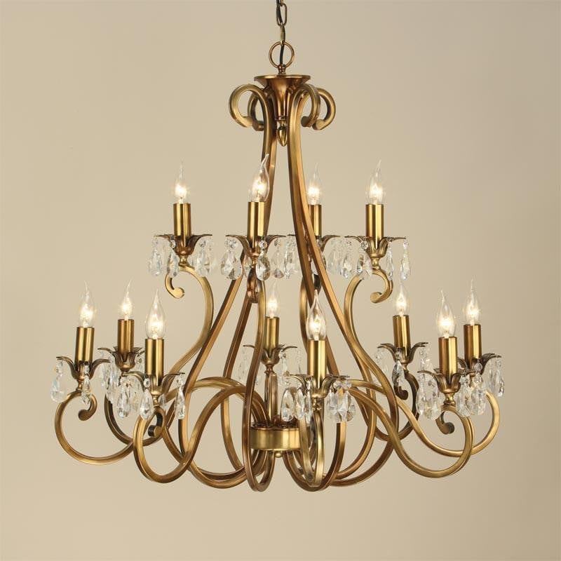 Traditional Ceiling Pendant Lights - Oksana Antique Brass Finish 12 Light Chandelier UL1P12B