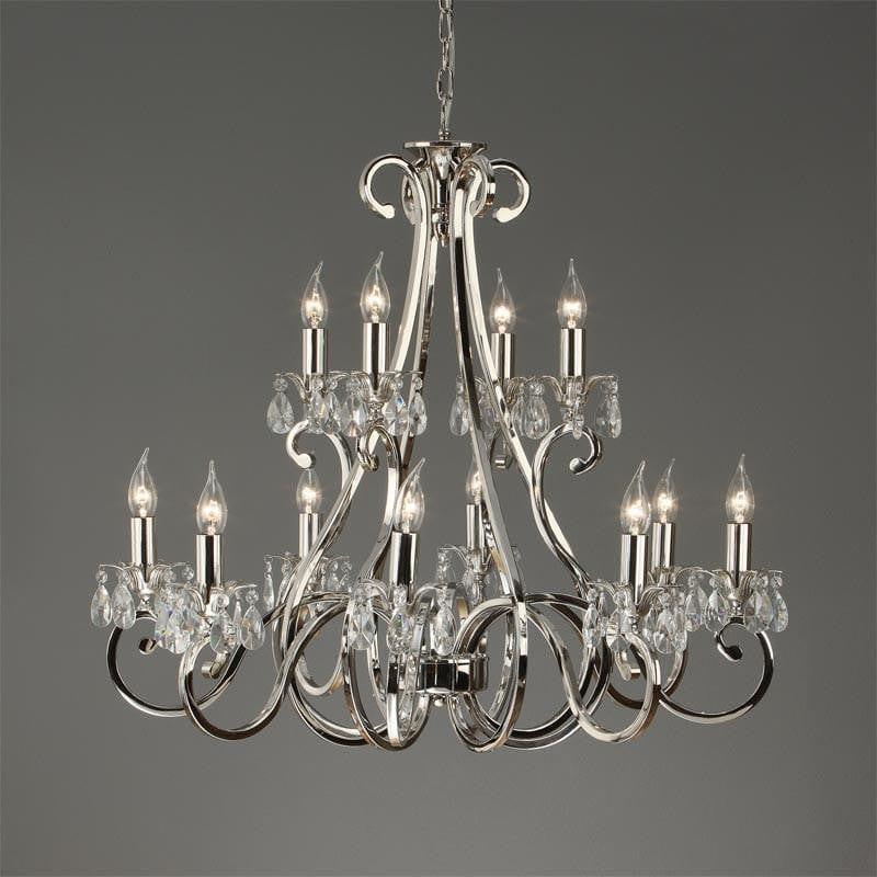 Traditional Ceiling Pendant Lights - Oksana Polished Nickel Finish 12 Light Chandelier UL1P12N