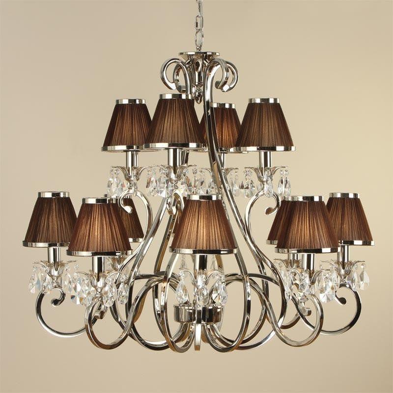 Traditional Ceiling Pendant Lights - Oksana Polished Nickel Finish 12 Light Chandelier With Chocolate Shades 63509