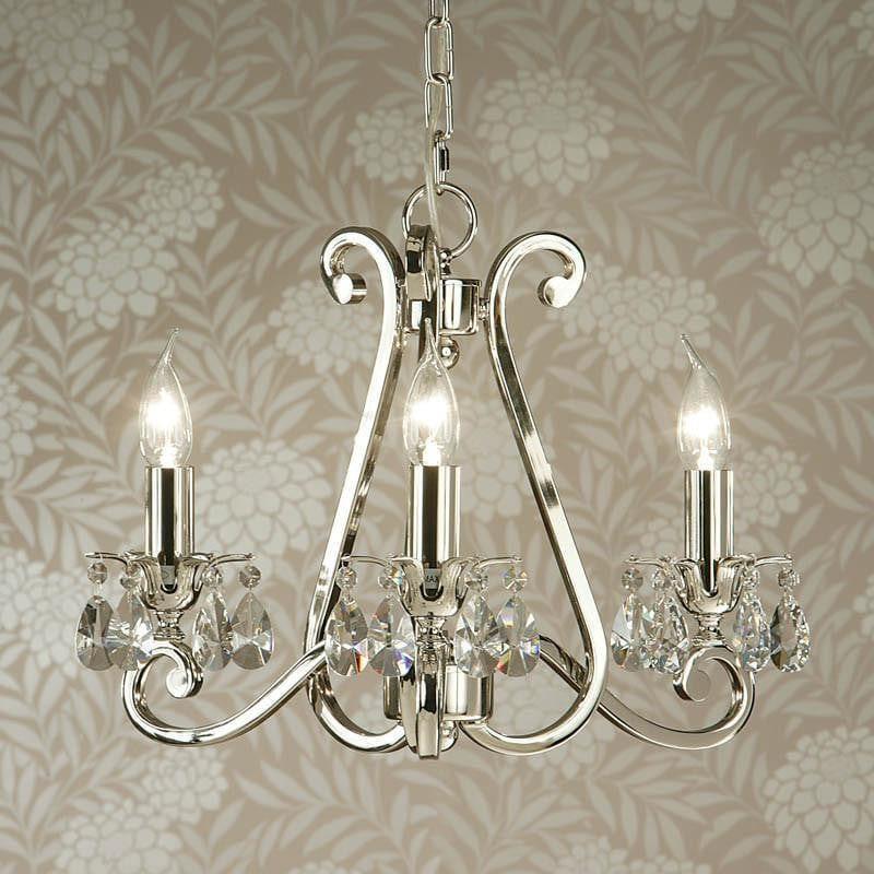 Traditional Ceiling Pendant Lights - Oksana Polished Nickel Finish 3 Light Chandelier UL1P3N