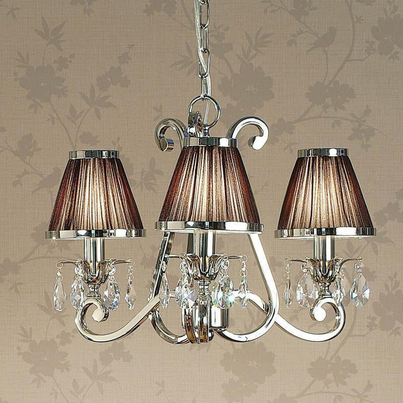 Traditional Ceiling Pendant Lights - Oksana Polished Nickel Finish 3 Light Chandelier With Chocolate Shades 63513