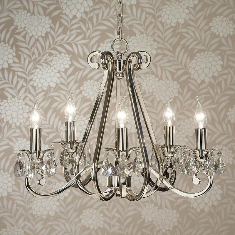 Traditional Ceiling Pendant Lights - Oksana Polished Nickel Finish 5 Light Chandelier UL1P5N