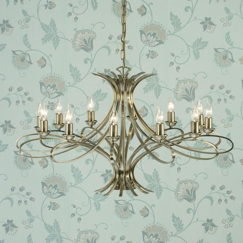 Traditional Ceiling Pendant Lights - Penn 12 Light Brushed Brass Finish Chandelier CA7P12BB