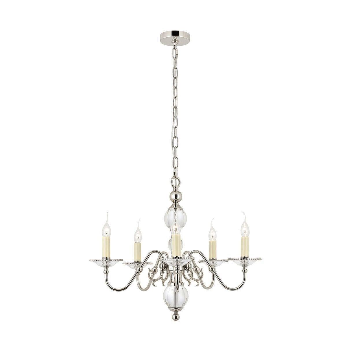 Traditional Ceiling Pendant Lights - Tilburg Polished Nickel Finish 5 Light Chandelier CA20P5N