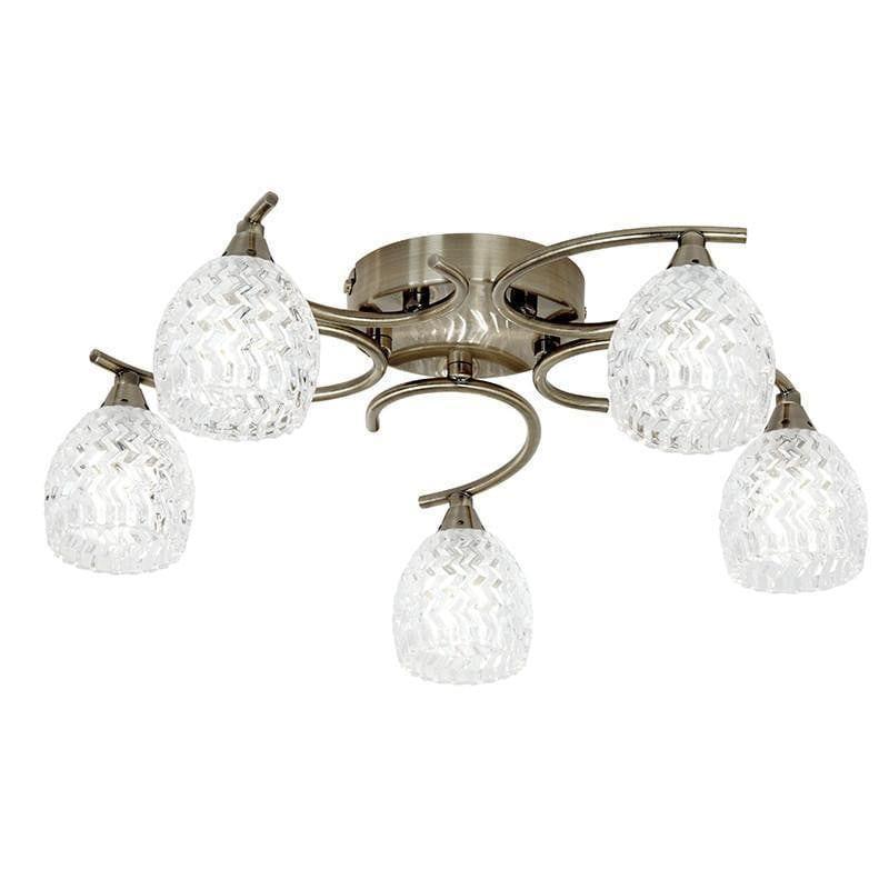 Traditional Flush & Semi Flush Ceiling Lights - Boyer 5 Arm Antique Brass Plate Flush Ceiling Light BOYER-5AB