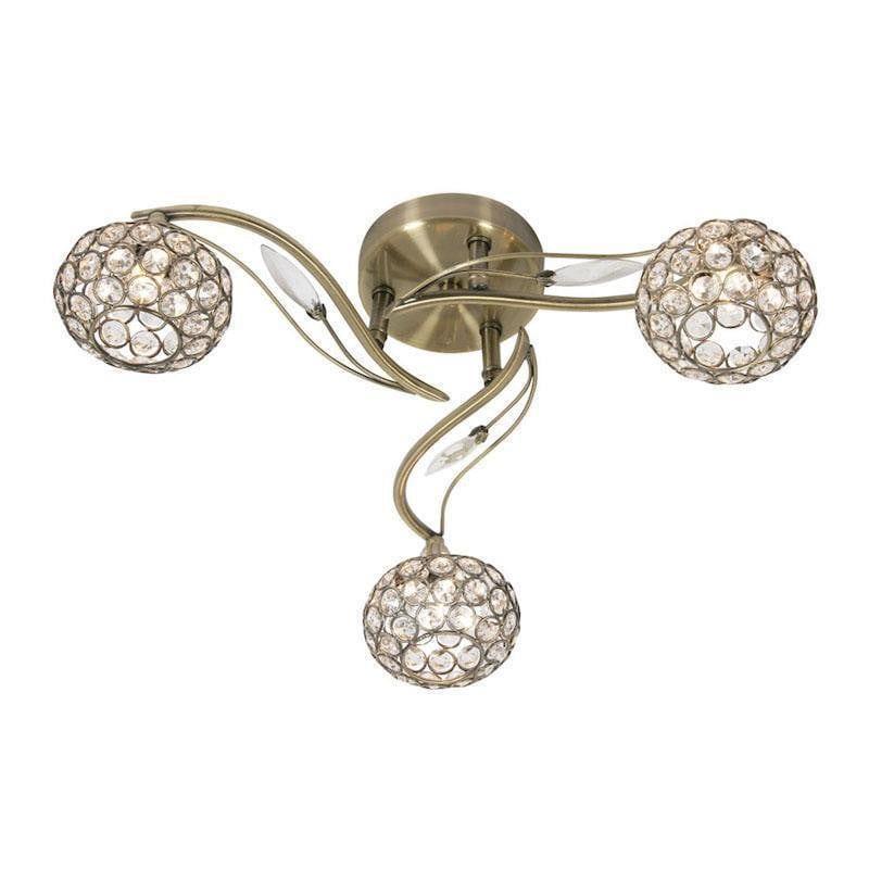 Traditional Flush & Semi Flush Ceiling Lights - Esmee 3 Light Antique Brass Flush Ceiling Light 3050/3 AB