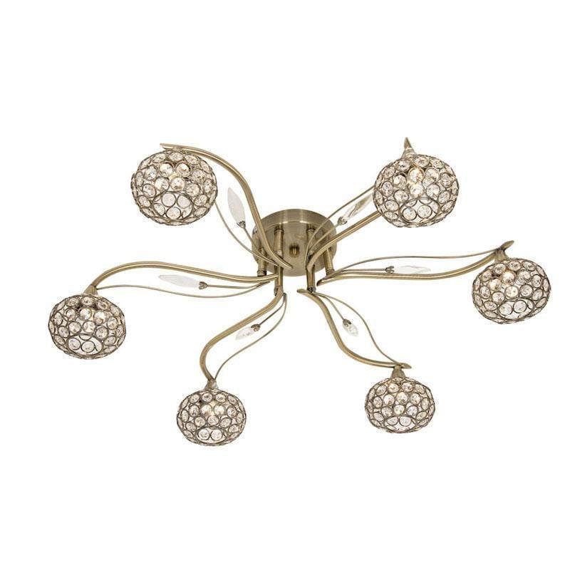 Traditional Flush & Semi Flush Ceiling Lights - Esmee 6 Light Antique Brass Flush Ceiling Light 3050/6 AB