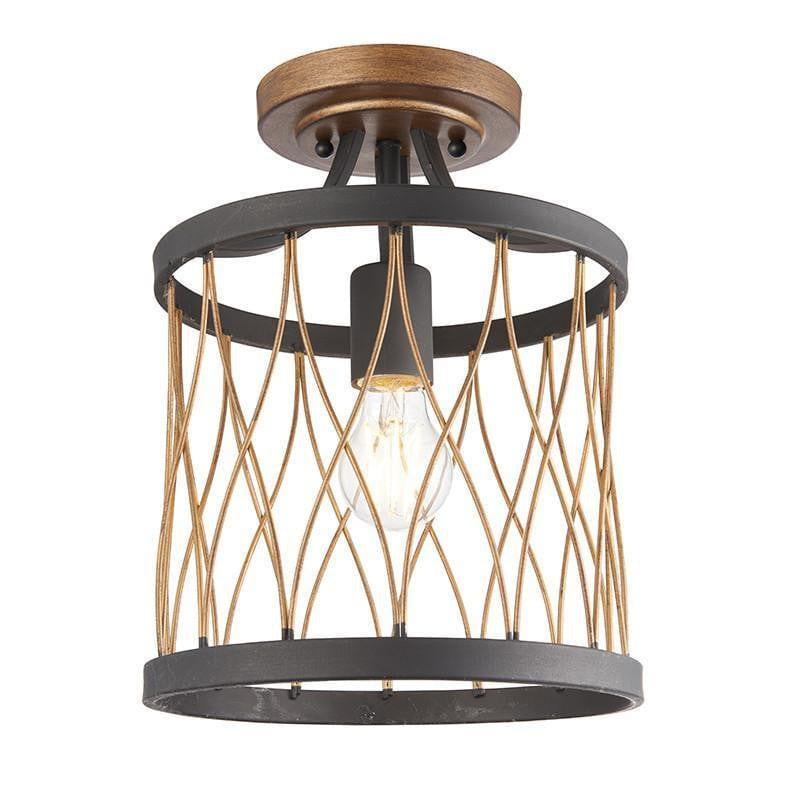 Traditional Flush & Semi Flush Ceiling Lights - Heston Matt Black And Rustic Bronze Painted Flush Ceiling Light 61497