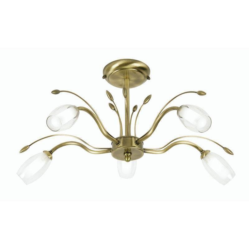 Traditional Flush & Semi Flush Ceiling Lights - Pandora 5 Light Antique Brass Semi Flush Ceiling Light 1203/5 AB