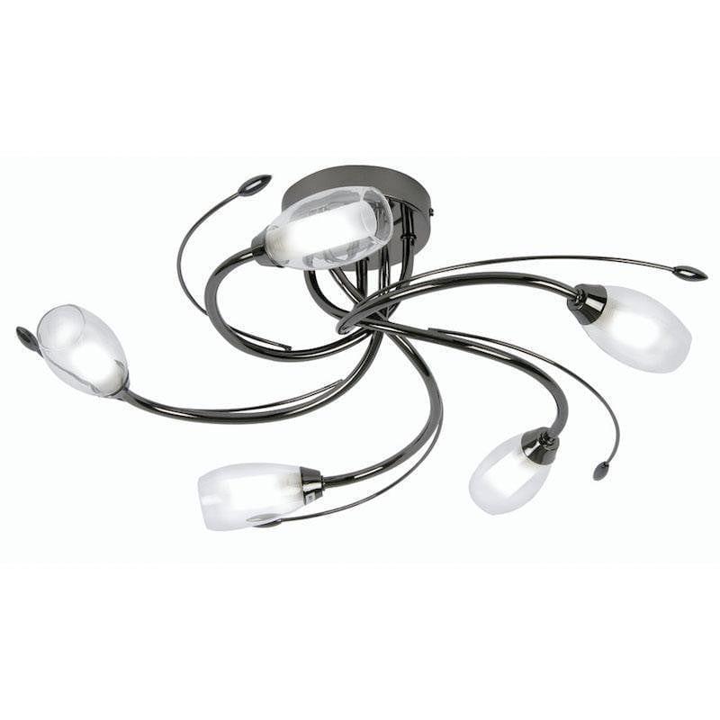 Traditional Flush & Semi Flush Ceiling Lights - Pandora 5 Light Mirror Black Flush Ceiling Light 6203/5 MB