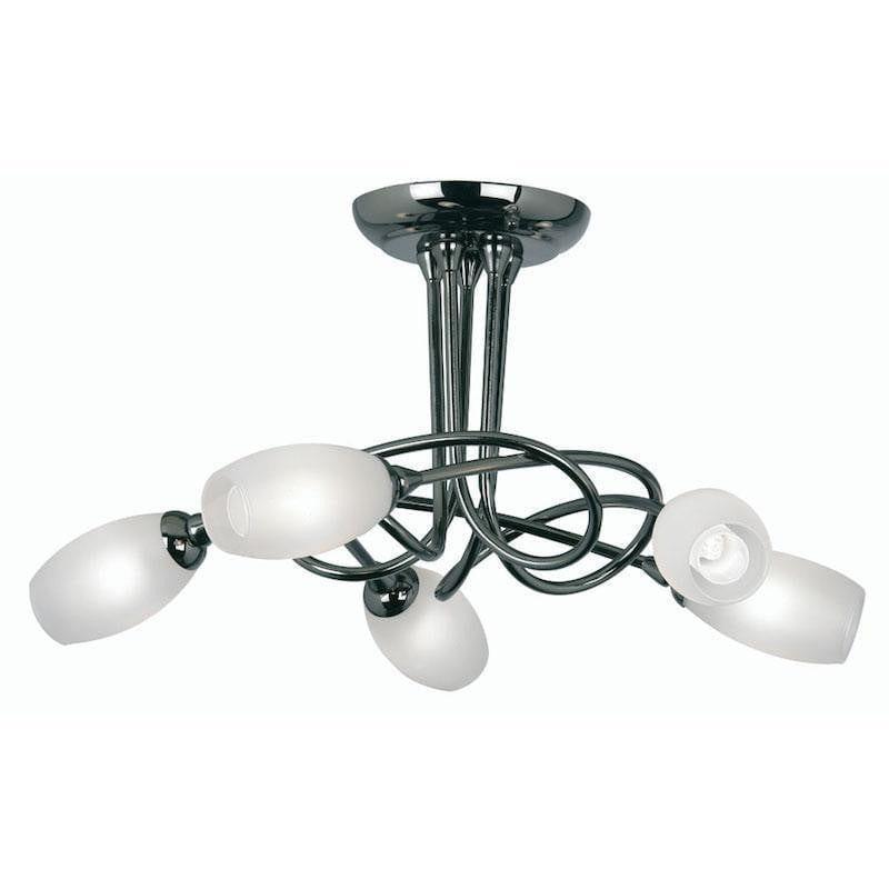 Traditional Flush & Semi Flush Ceiling Lights - Tara 5 Light Mirror Black Flush Ceiling Light 5327/5 MB