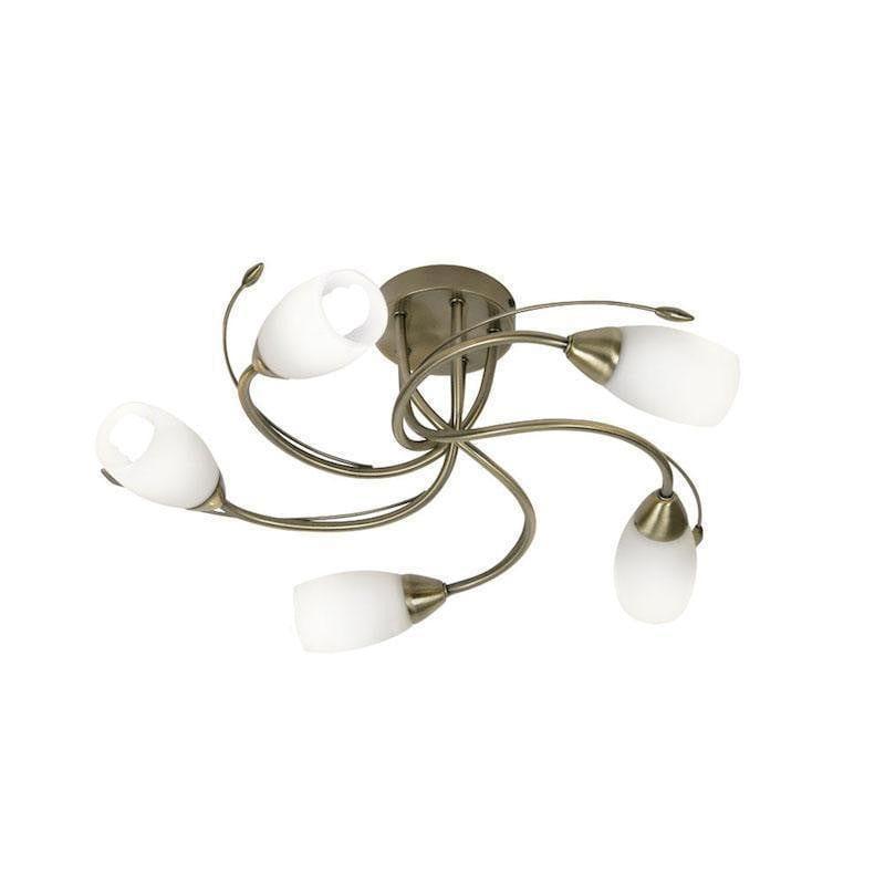 Traditional Flush & Semi Flush Ceiling Lights - Tawa 5 Light Antique Brass Flush Ceiling Light 8142/5 A living room llightB