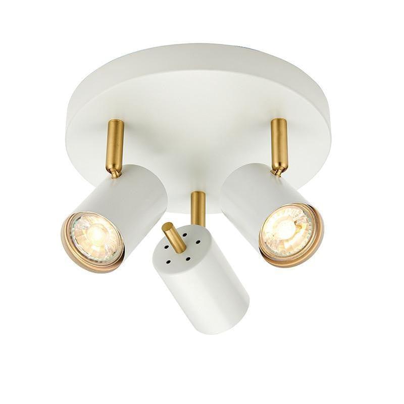 Traditional Spotlights - Gull Matt White Paint And Satin Brushed Brass Finish 3 Light LED Spotlight 59932