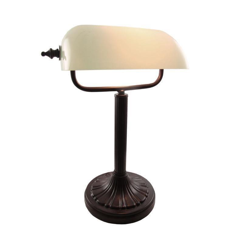 Traditional Table Lamps - Kansa Antique Bronze White Bankers Lamps BANK94
